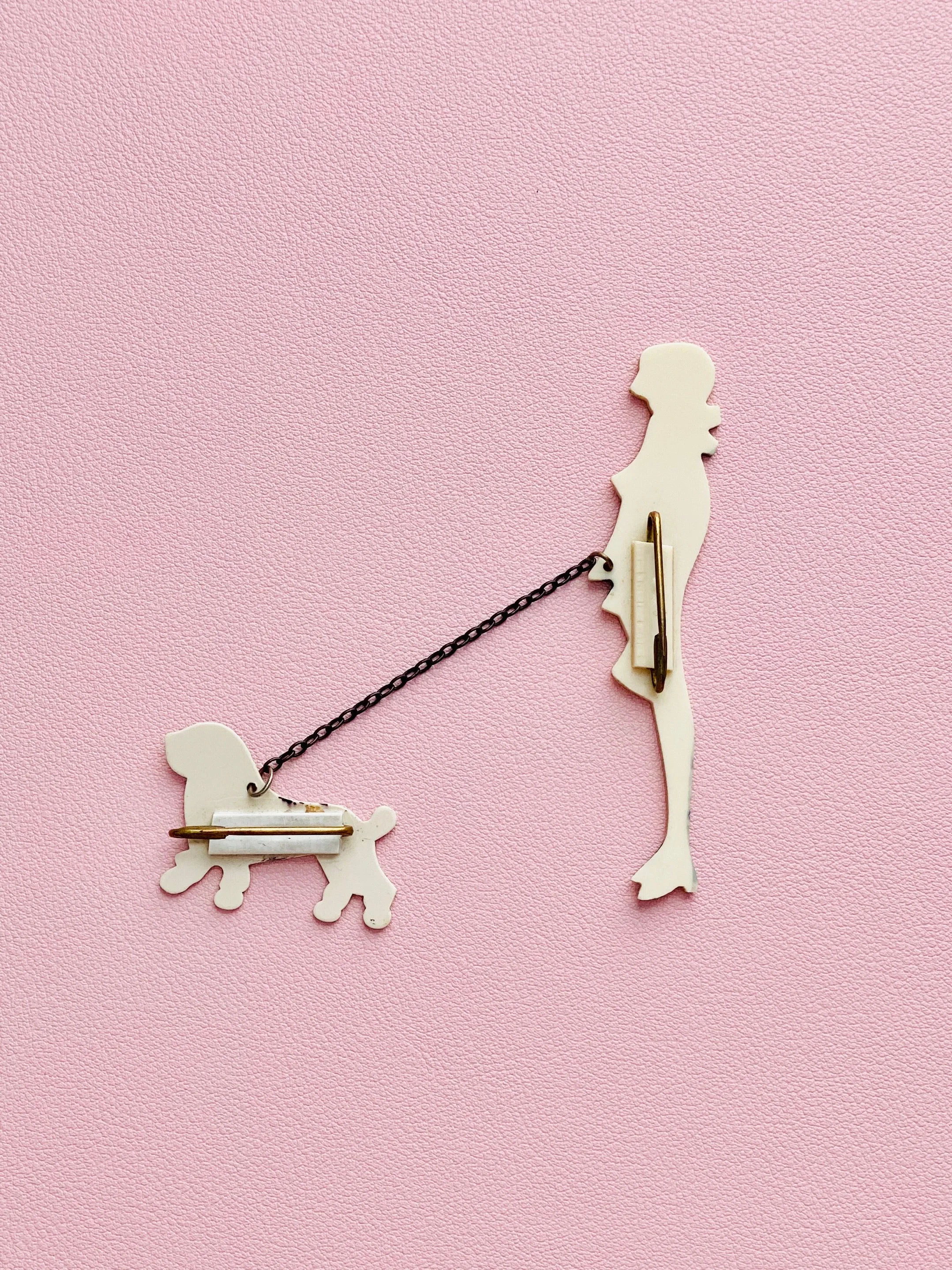 1920s Flapper and Dog Celluloid Brooch Novelty Pin