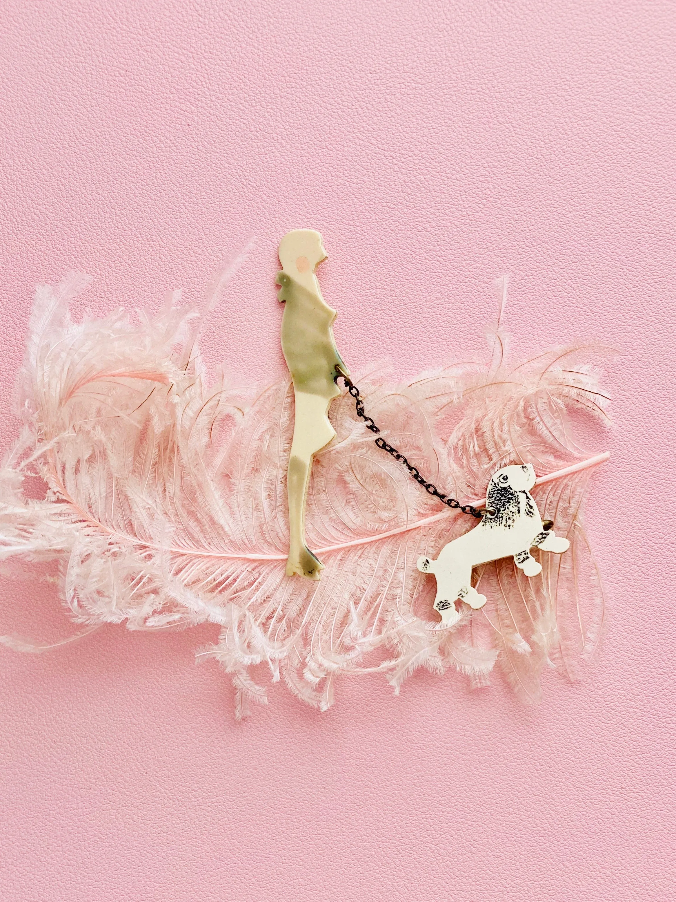 1920s Flapper and Dog Celluloid Brooch Novelty Pin
