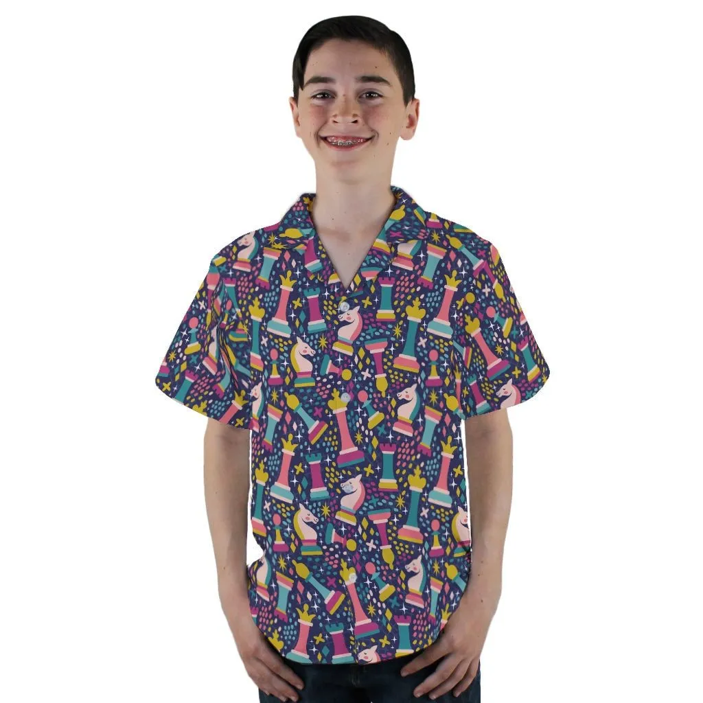 Chess Colorful Chess Pieces Blue Youth Hawaiian Shirt