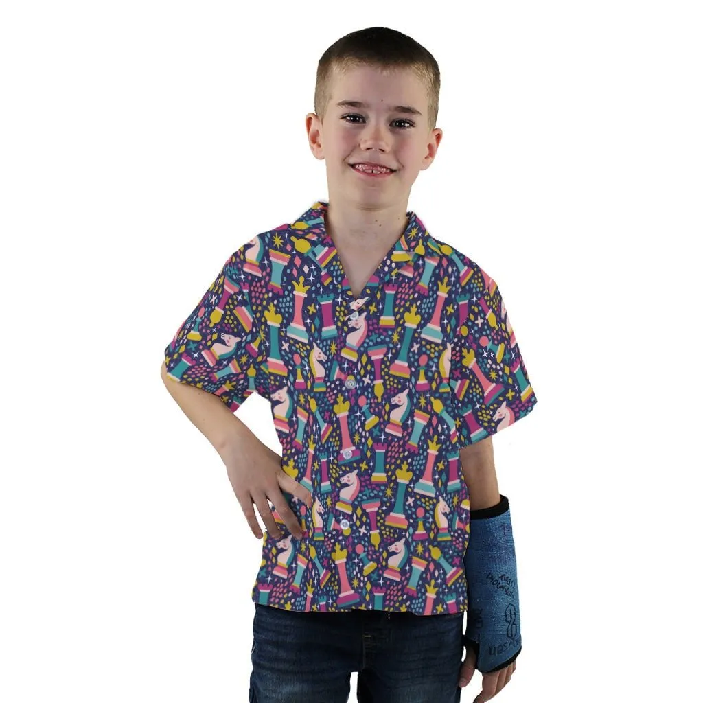 Chess Colorful Chess Pieces Blue Youth Hawaiian Shirt