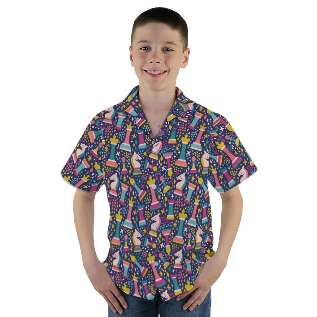 Chess Colorful Chess Pieces Blue Youth Hawaiian Shirt