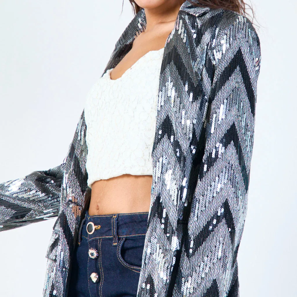 Sequin embellished blazer with zigzag pattern wholesale