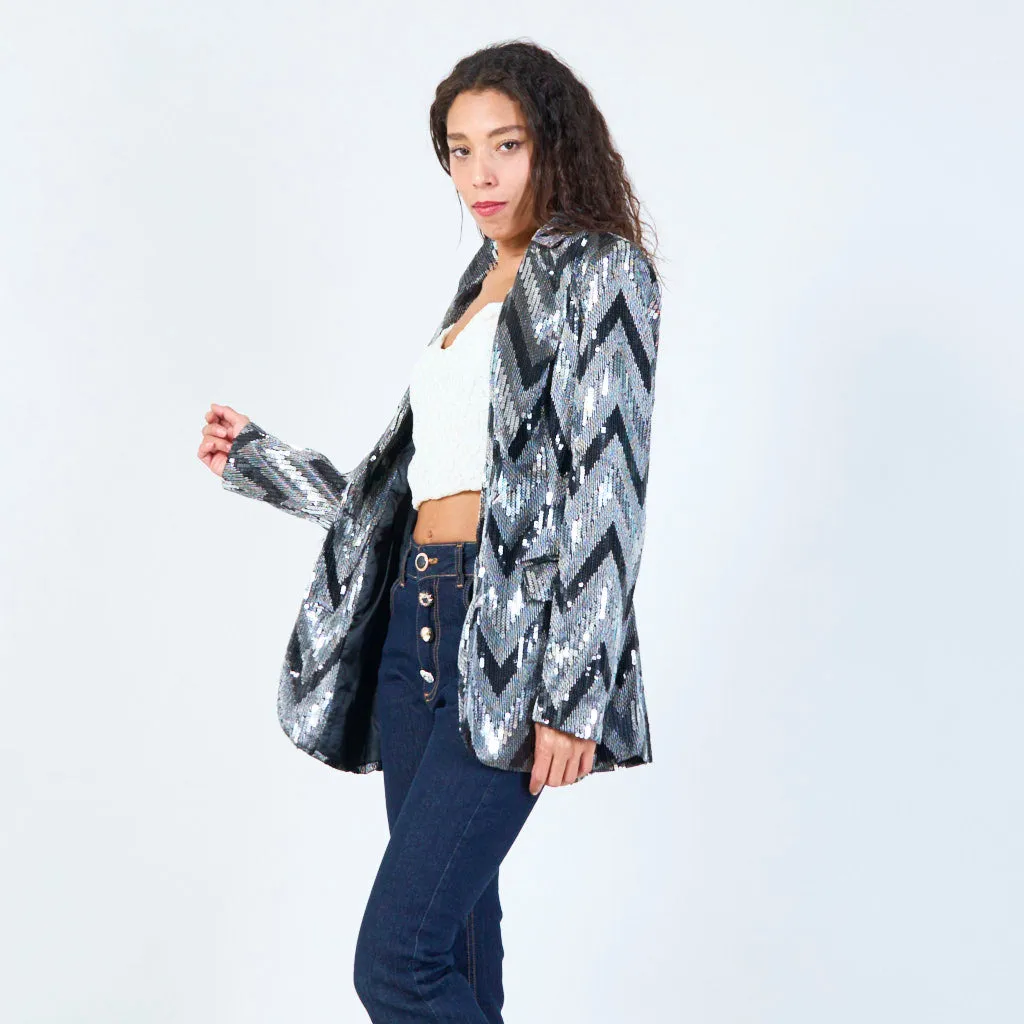Sequin embellished blazer with zigzag pattern wholesale
