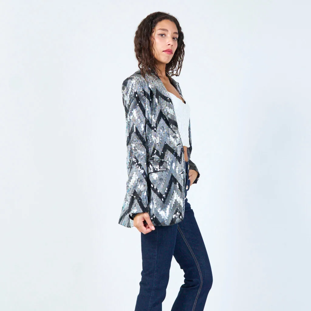 Sequin embellished blazer with zigzag pattern wholesale
