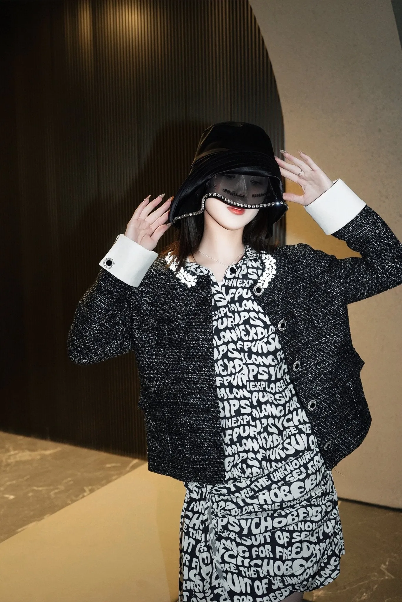 Silver Cat's Eye Beaded Button Coat