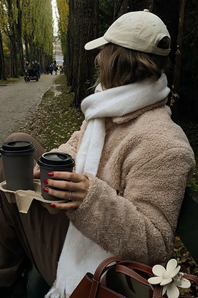 Solid Long Sleeve Zipper Lapel Loose Plush Coat