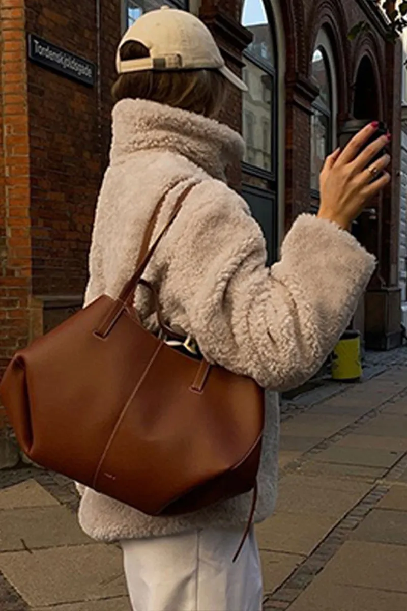Solid Long Sleeve Zipper Lapel Loose Plush Coat