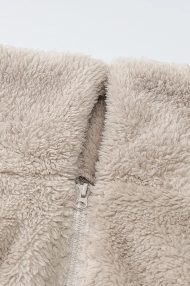 Solid Long Sleeve Zipper Lapel Loose Plush Coat