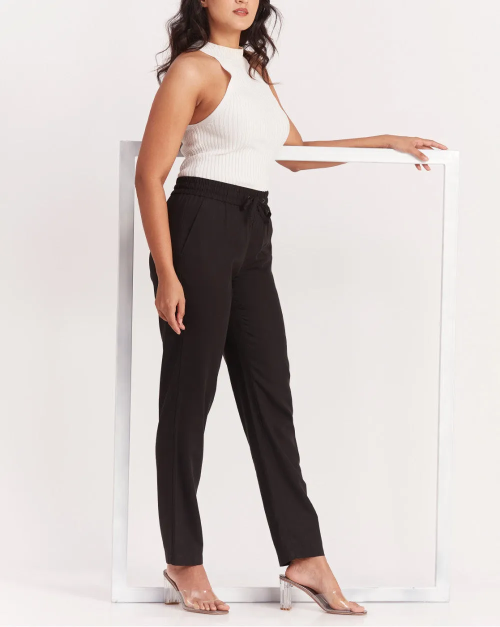 Tapered & Relaxed Fit Drawstring Pants - Jet Black