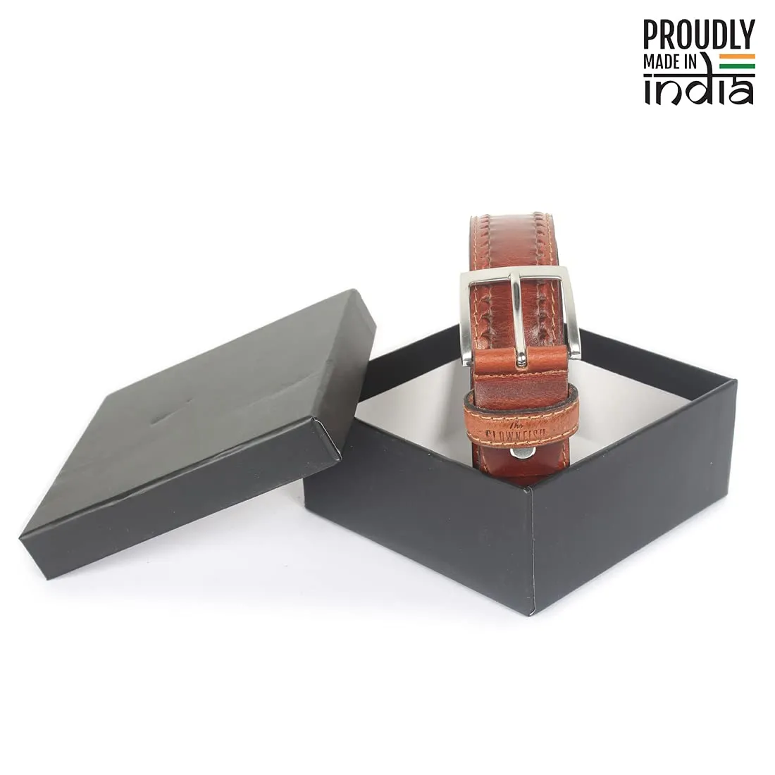 THE CLOWNFISH Men's Genuine Leather Belt with Embossed Design - Cinnamon Brown (Size - 36 inches)