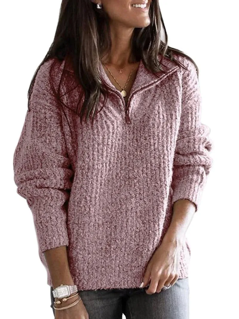 Versatile Attractive Women's Zipper Pullover Long-sleeved Sweaters