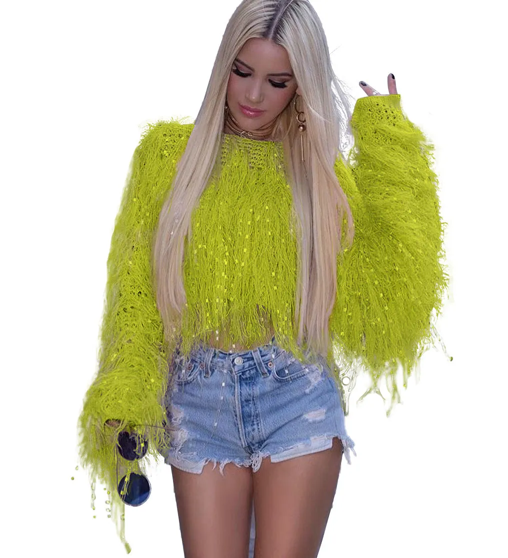 Women's Fashion Handmade Tassel Knitted Pullover Sweaters